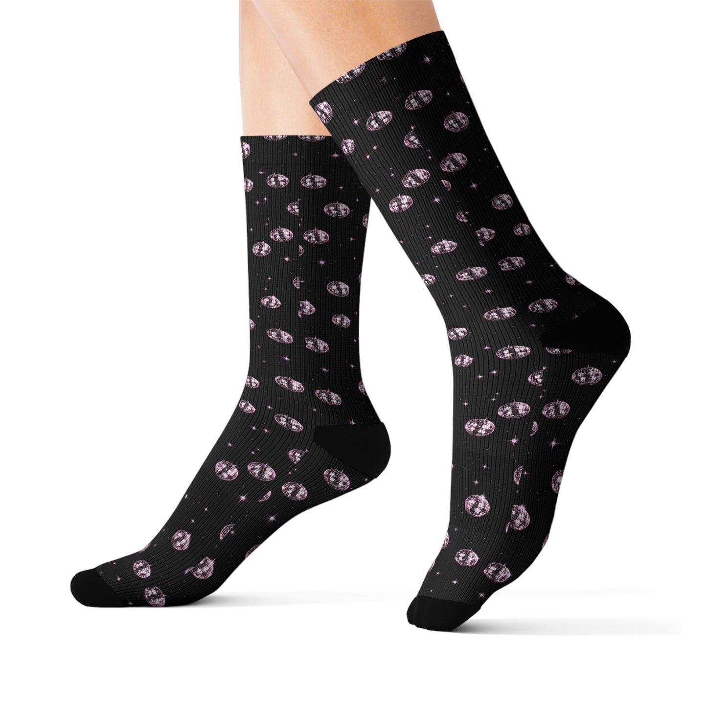 Black Cat Eye Pattern Socks — Sublimation Crew Socks with Pink Cat Eyes