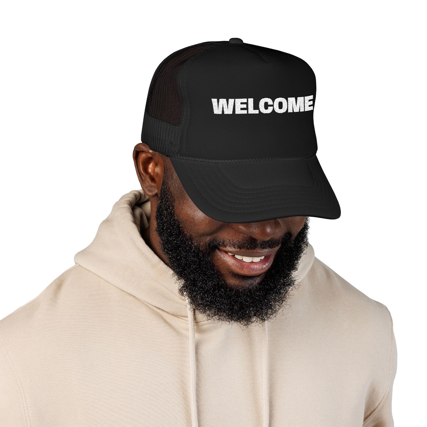 Welcome Trucker Hat — Foam Mesh Welcome Cap