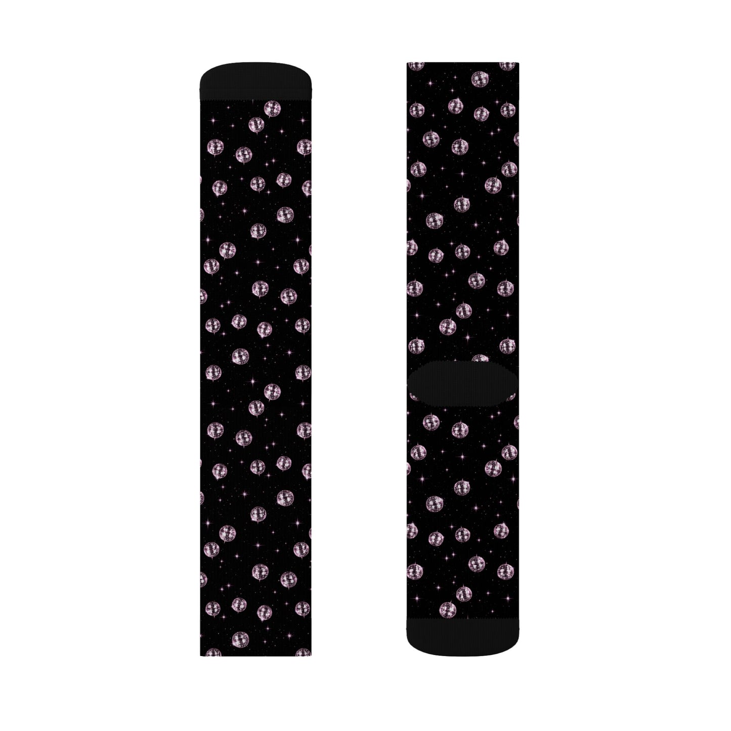 Black Cat Eye Pattern Socks — Sublimation Crew Socks with Pink Cat Eyes