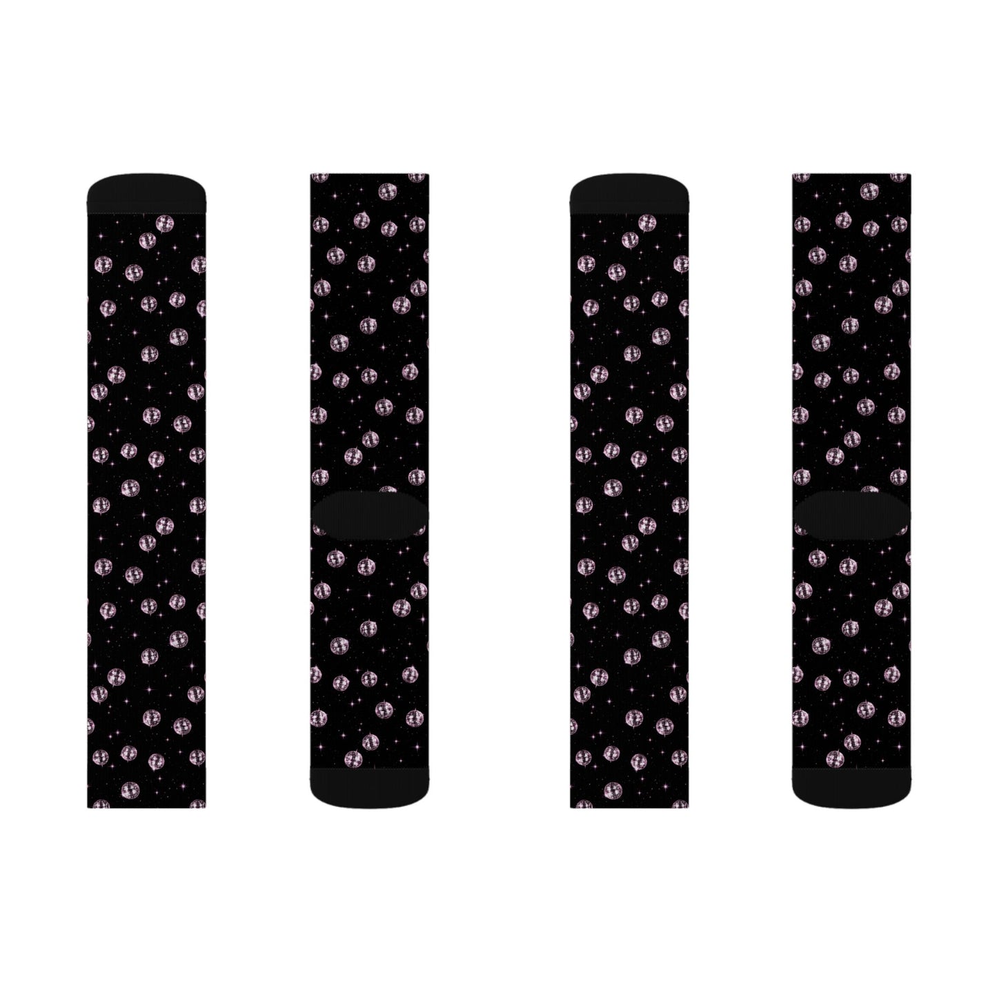Black Cat Eye Pattern Socks — Sublimation Crew Socks with Pink Cat Eyes