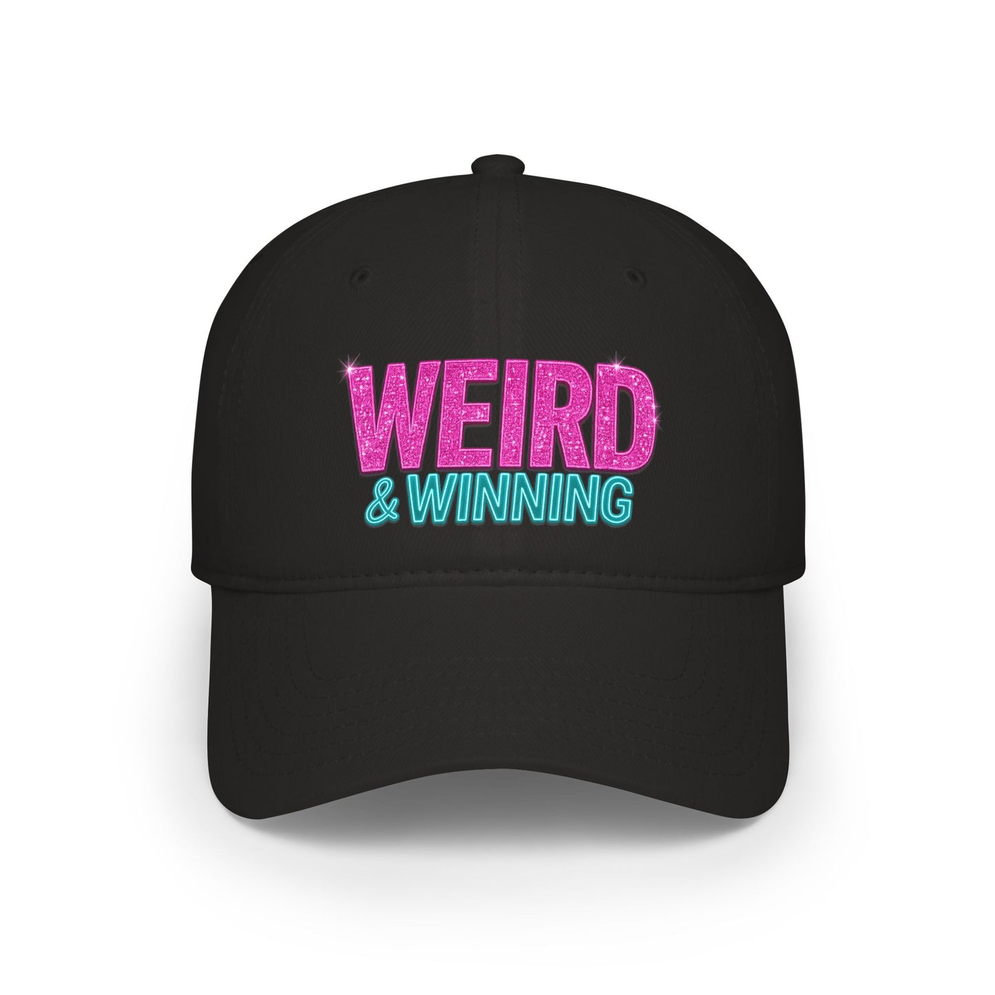 Weird & Winning Baseball Cap — Glitter Text Low Profile Hat for Bold, Playful Style