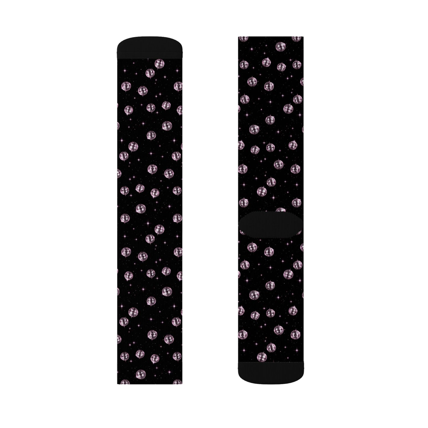 Black Cat Eye Pattern Socks — Sublimation Crew Socks with Pink Cat Eyes